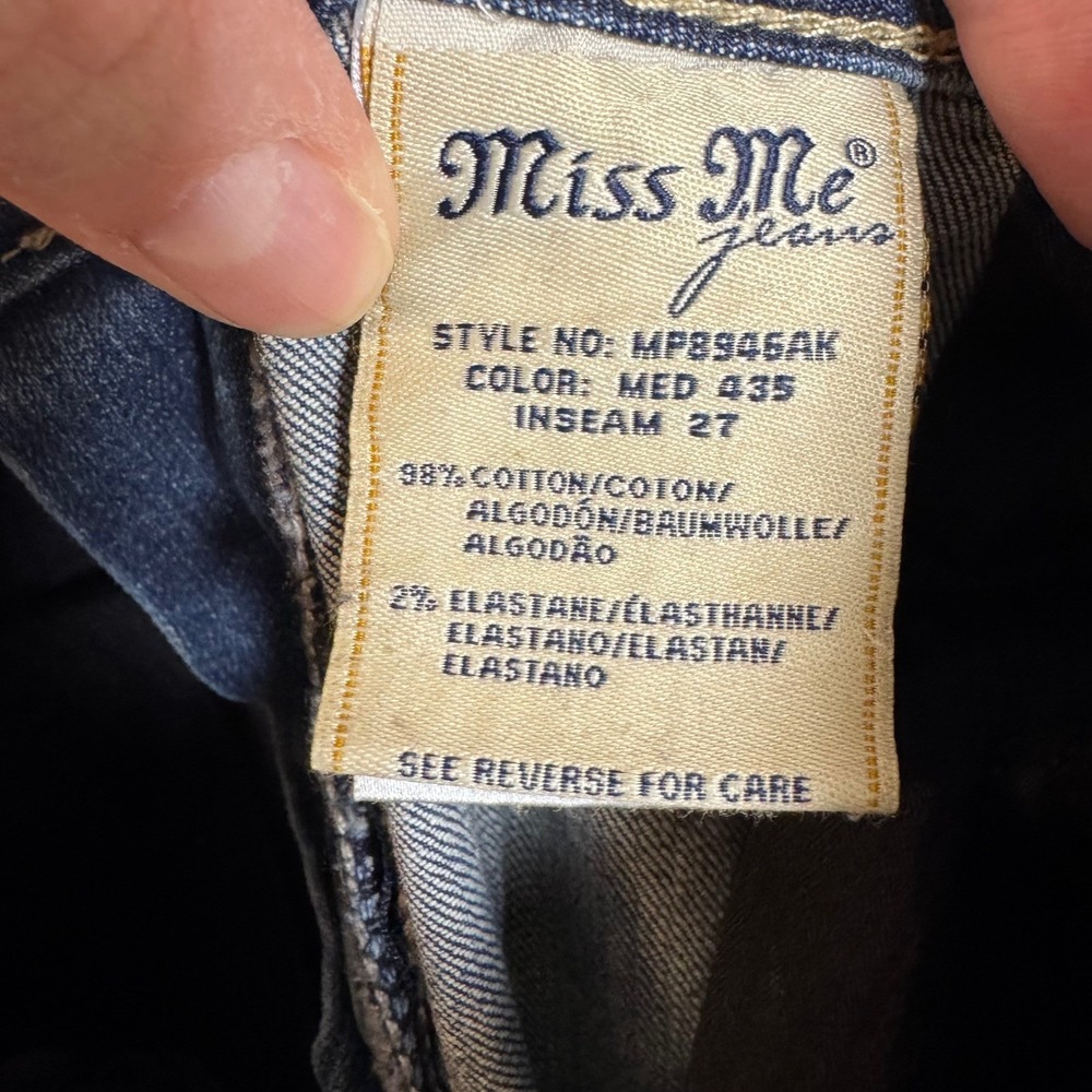 Miss Me Mid Rise Skinny Distressed Embroidered Jeans Boho Western Indie 27x27 - Picture 8 of 12